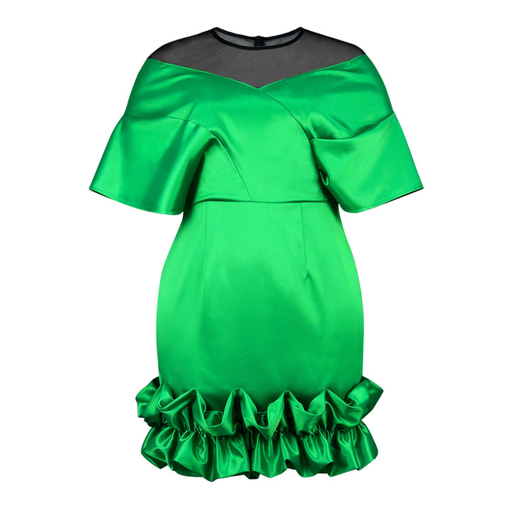 Damen elegantes Kleid mit asymmetrischem Volant und Rüschenabschluss Drune