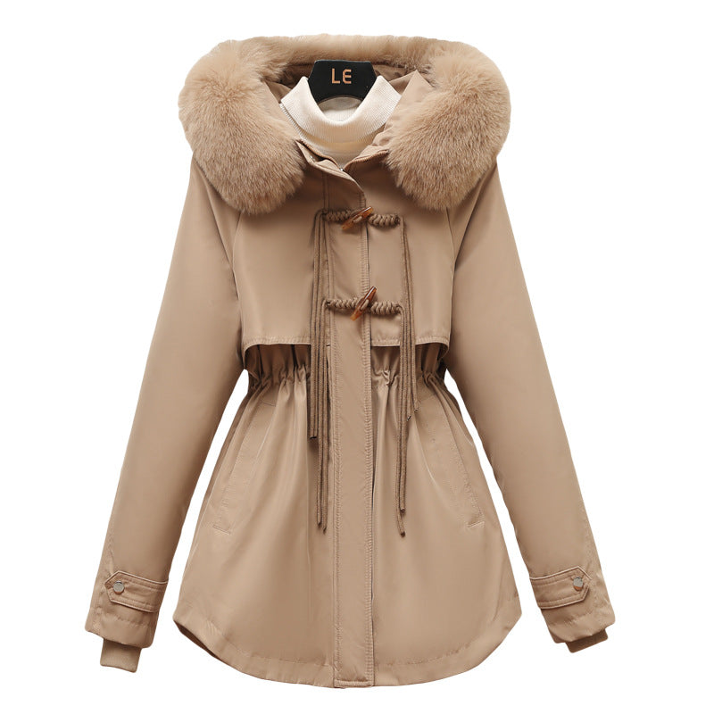 Damen Wattierte Winterjacke mit abnehmbarem Kunstfellkragen und Taillenzug Drune
