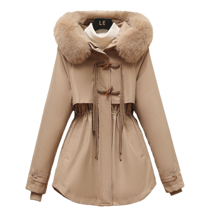 Damen Wattierte Winterjacke mit abnehmbarem Kunstfellkragen und Taillenzug Drune