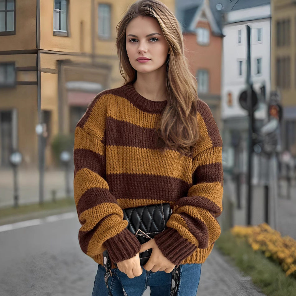 Damen Übergroßer gestreifter Strickpullover Drune