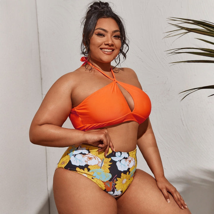 Damen Bikini-Set mit hoher Taille und verspieltem Blumenmuster Drune