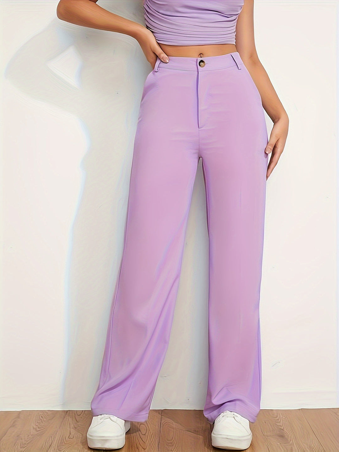 Damen weite Hochbundhose mit eleganter Knopfdetaillierung Drune