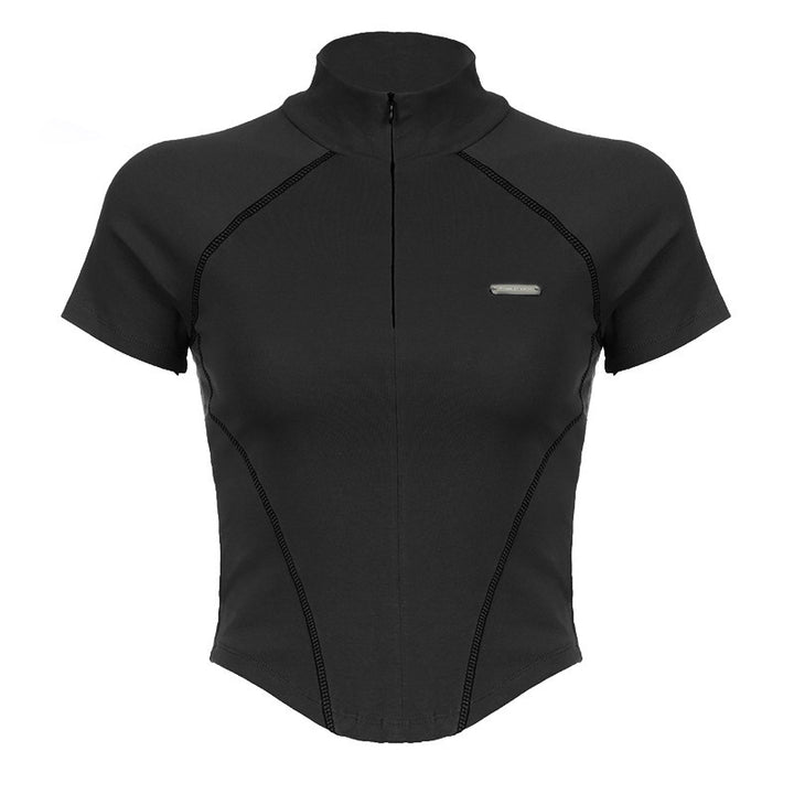 Damen Sportliches Kurzarm-Trikot mit hochstehendem Kragen und komfortablem Schnitt Drune