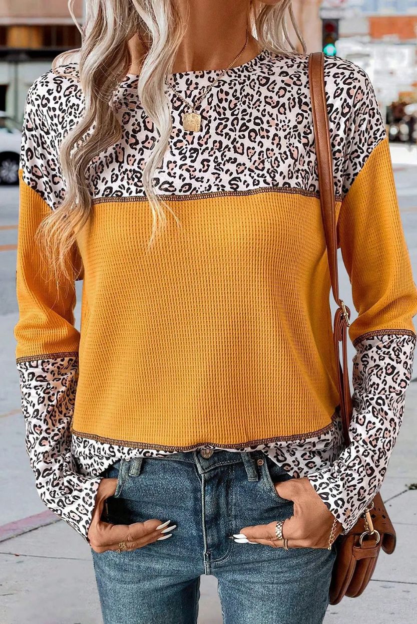 Damen modischer Langarm-Pullover mit einzigartigem Leoprint Drune