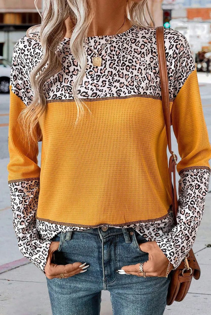 Damen modischer Langarm-Pullover mit einzigartigem Leoprint Drune