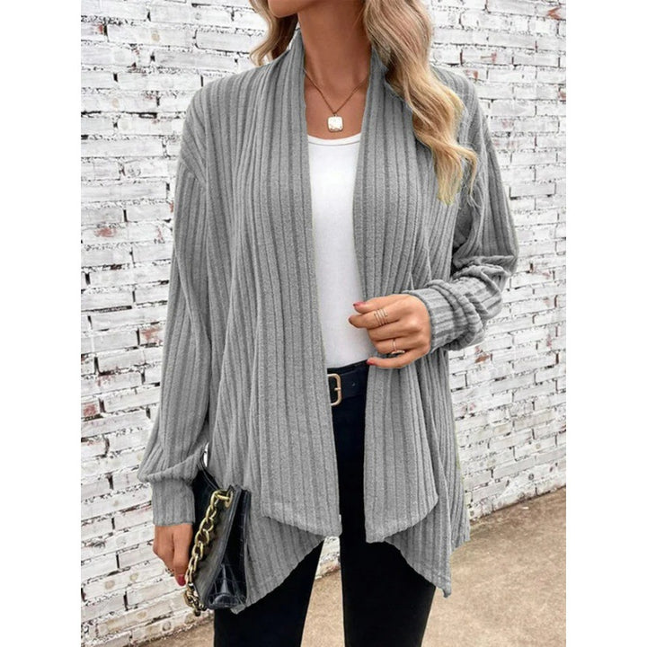 Damen Gestreifter Cardigan mit offenem Schnitt und langen Ärmeln Drune