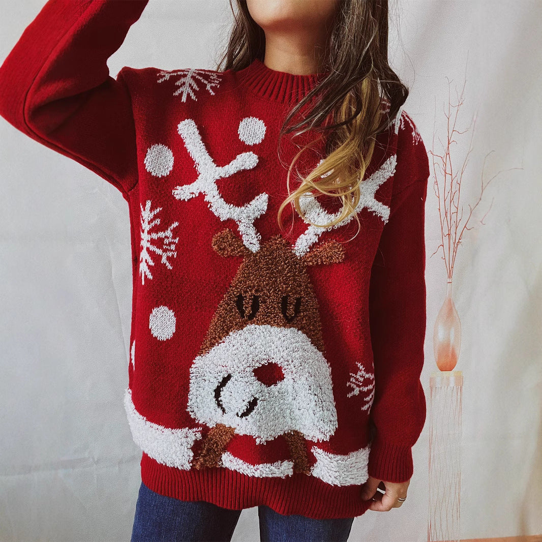 Damen Kuscheliger Weihnachts-Pullover mit lustigem Rentier-Motiv Drune