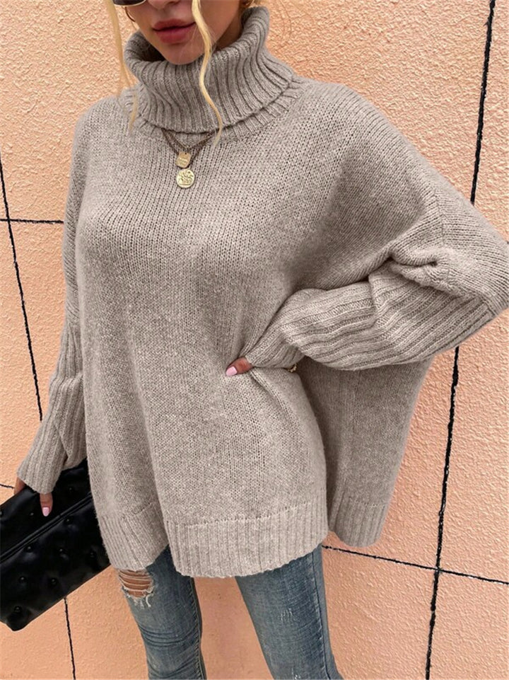 Damen Grobstrickpullover mit hohem Kragen Drune