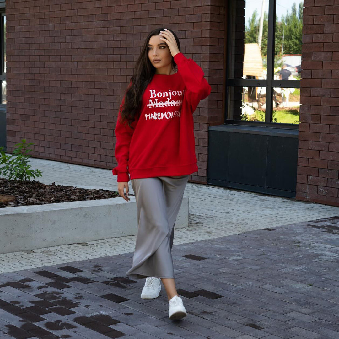 Damen lässiger Sweatshirt mit kreativem Schriftzug Drune