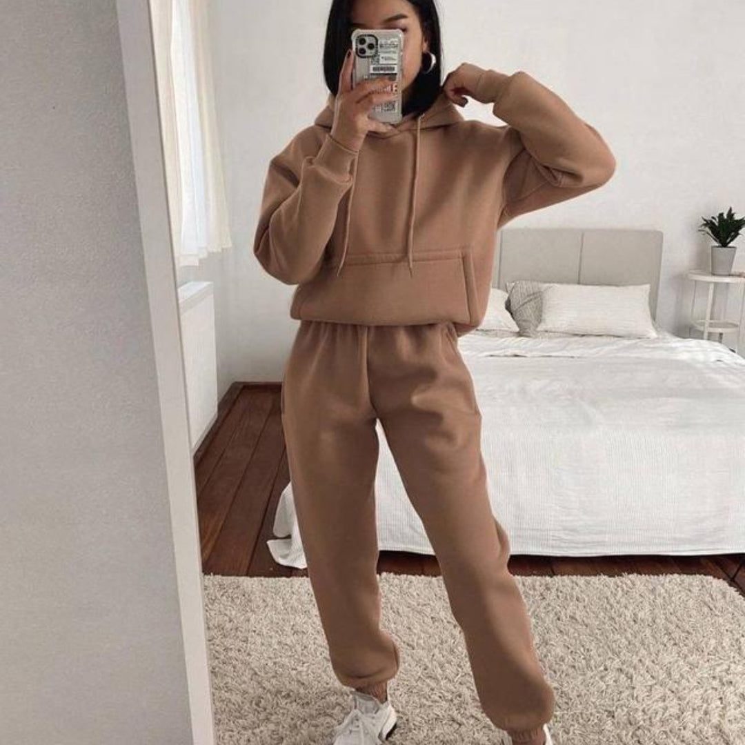 Damen nan kuscheliger Oversize-Kapuzenpullover und Highwaist-Jogginghose Set Drune