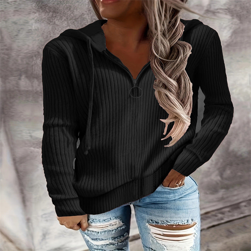 Damen lässiger Zip-Hoodie mit strukturiertem Rippmuster Drune