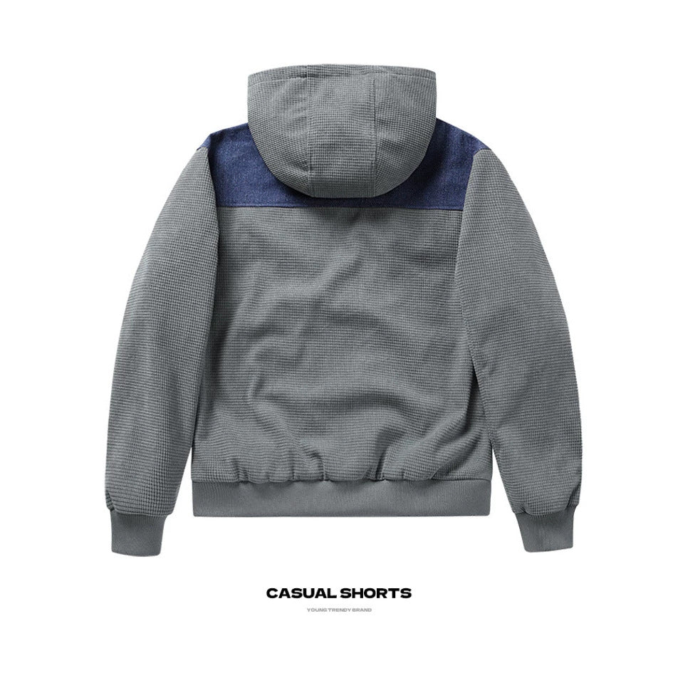 Herren  Hybrid Kapuzen-Waffelstrick- und Denim-Panel-Bomberjacke Drune