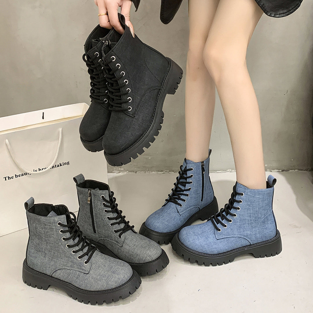 Damen nan robuste Schnür-Boots mit tiefem Profil, gepolstertem Komfortfußbett und seitlichem Reißverschluss Drune