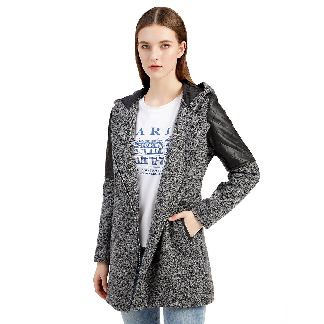 Damen modische Übergangsjacke mit Kapuze und gesteppten Einsätzen Drune