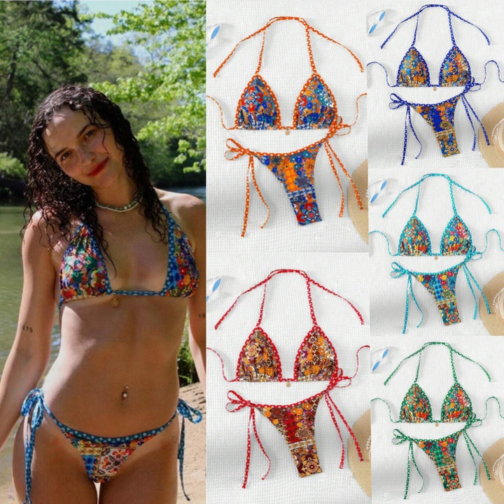 Damen Triangel-Bikini mit floralem Design und verstellbaren Bändern Drune