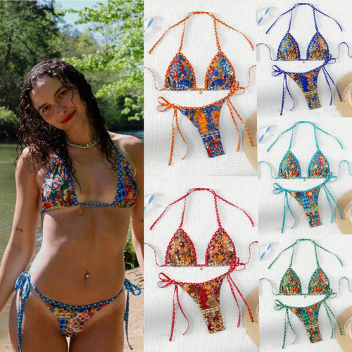 Damen Triangel-Bikini mit floralem Design und verstellbaren Bändern Drune