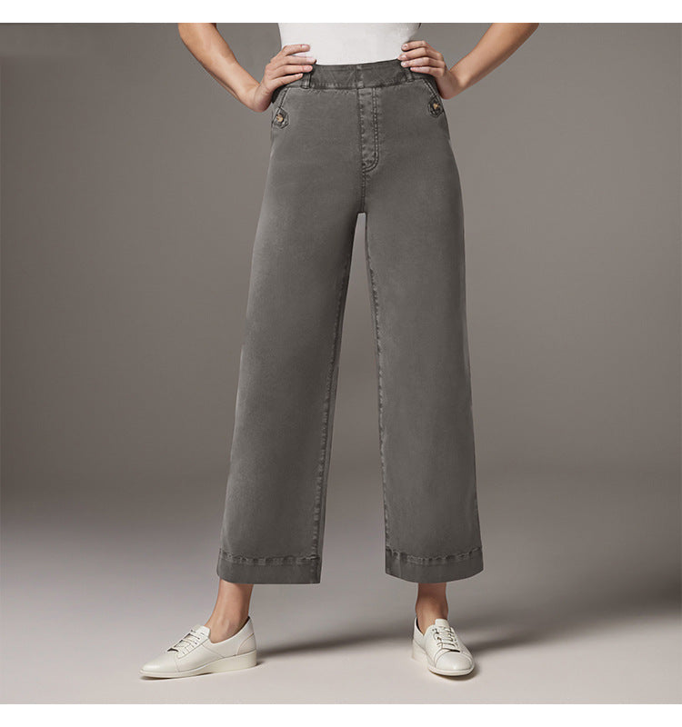 Damen Weite High-Waist Hose mit modischen Knopfdetails Drune