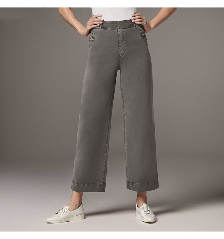 Damen Weite High-Waist Hose mit modischen Knopfdetails Drune