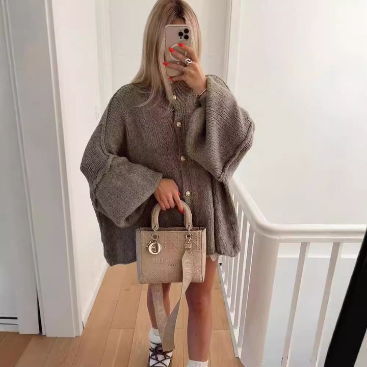 Damen lässige Strickjacke mit Knopfverschluss und oversized Passform Drune