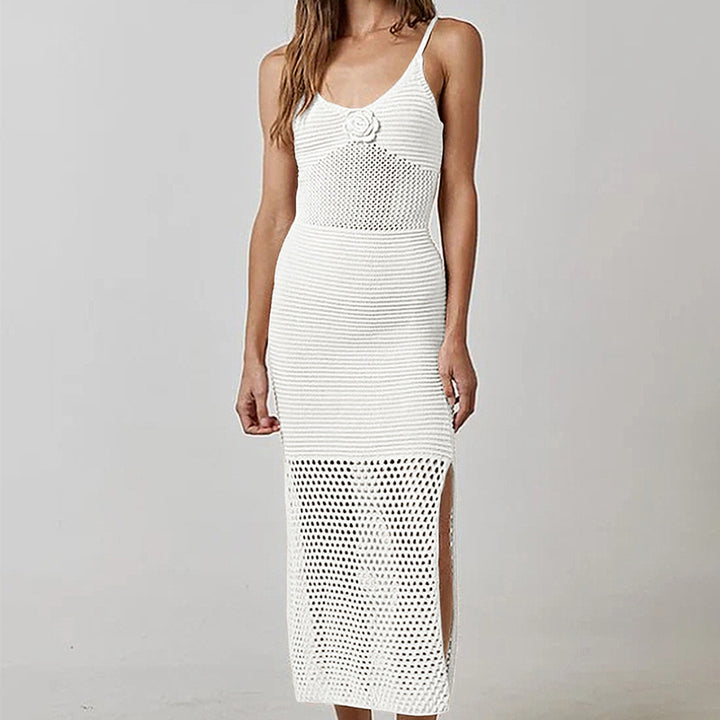 Damen luftiges Netzkleid mit seitlichen Schlitzen und raffinierter Struktur Drune