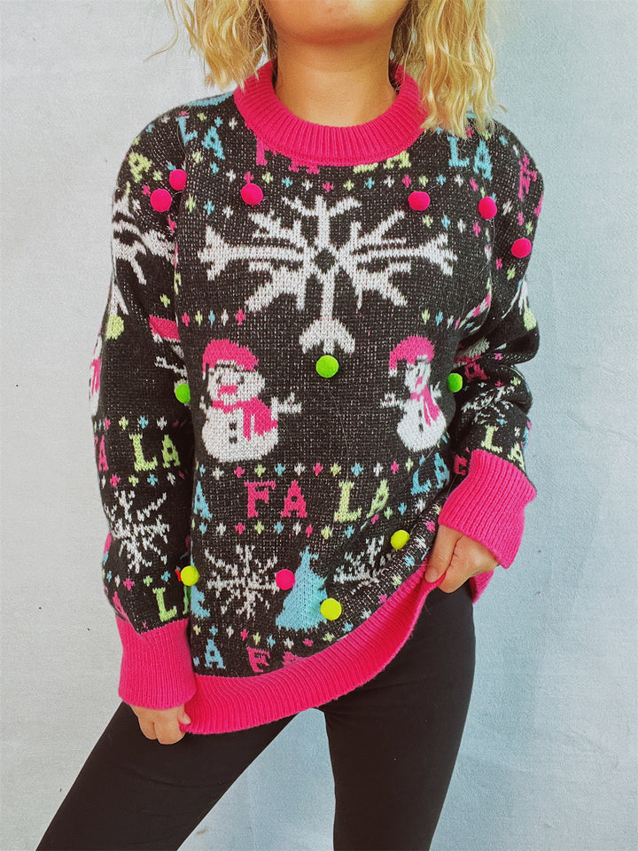 Damen weihnachtlicher Pullover mit bunten Applikationen und festlichem Design Drune