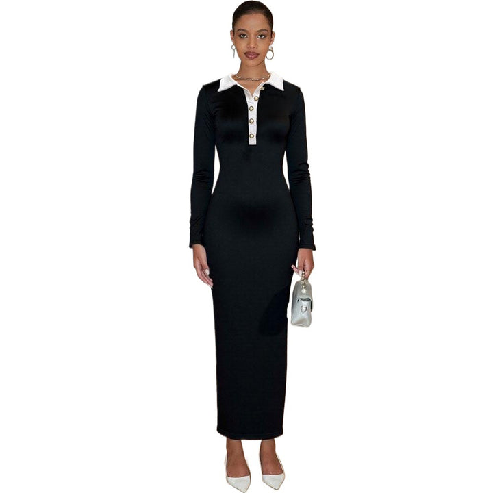 Damen Maxikleid mit klassischem Kragen und Knopfdetails Drune