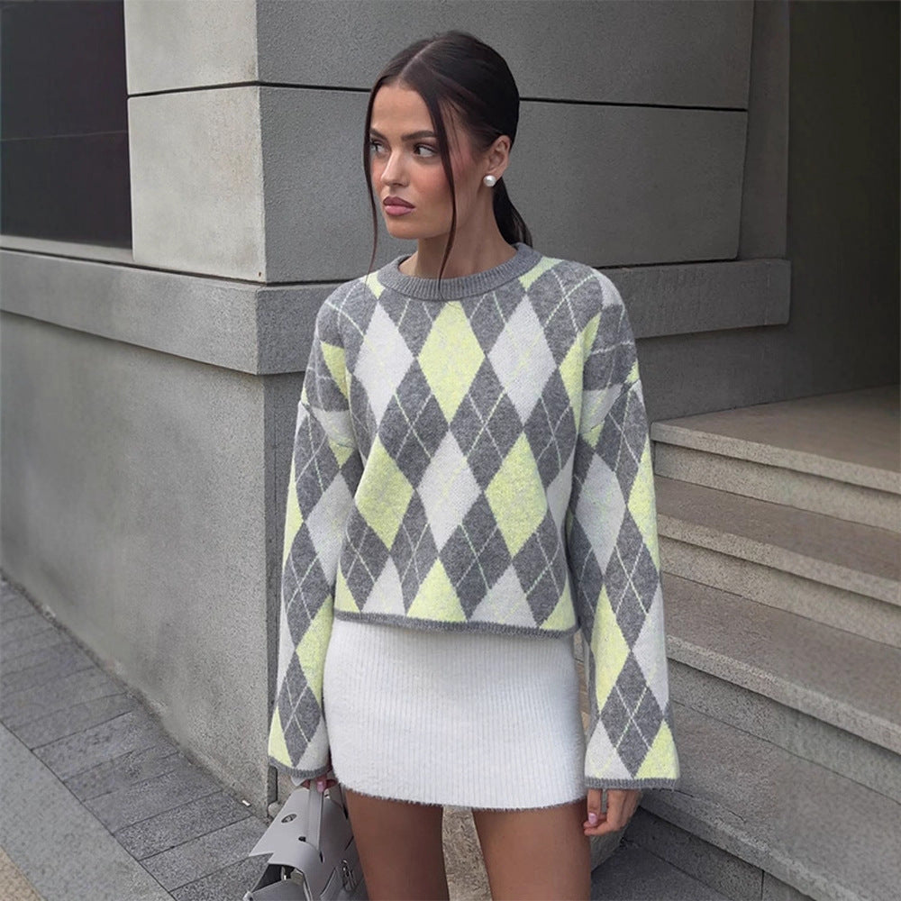 Damen modischer Pullover im Karomuster Drune