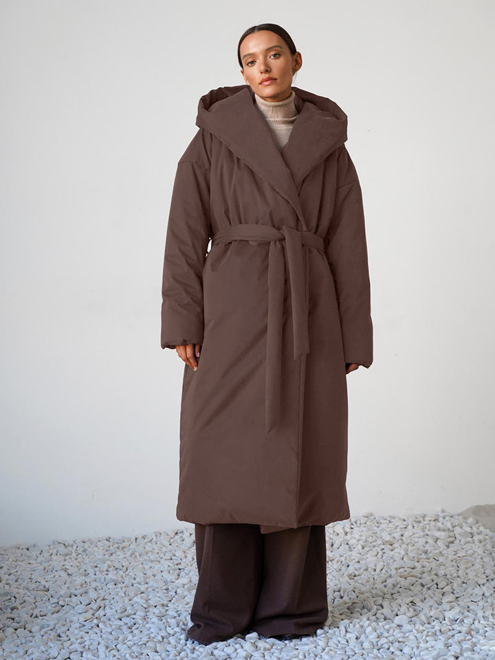 Damen Langmantel mit breitem Kragen und Taillengürtel Drune