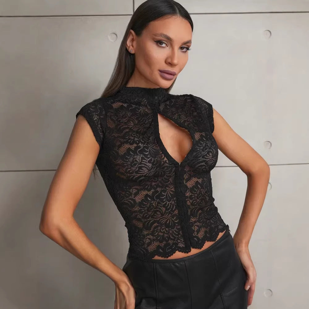 Damen Spitzenbluse mit Stehkragen Drune