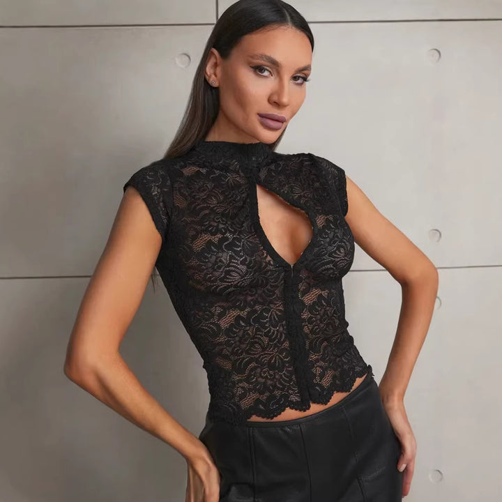 Damen Spitzenbluse mit Stehkragen Drune