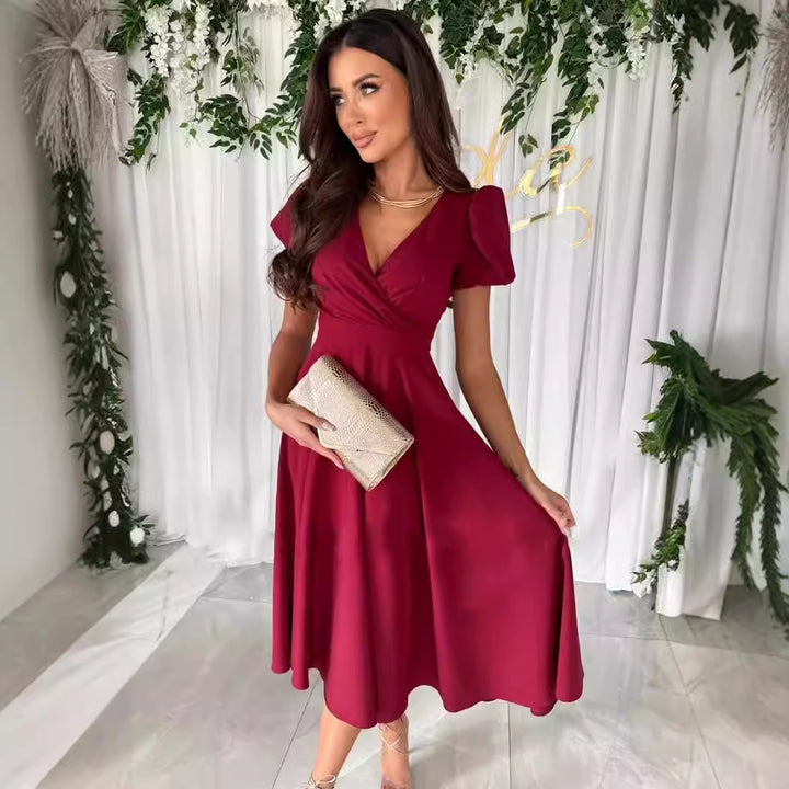 Damen A-Linien Kleid mit schickem Wickelausschnitt und eleganten Blenden Drune