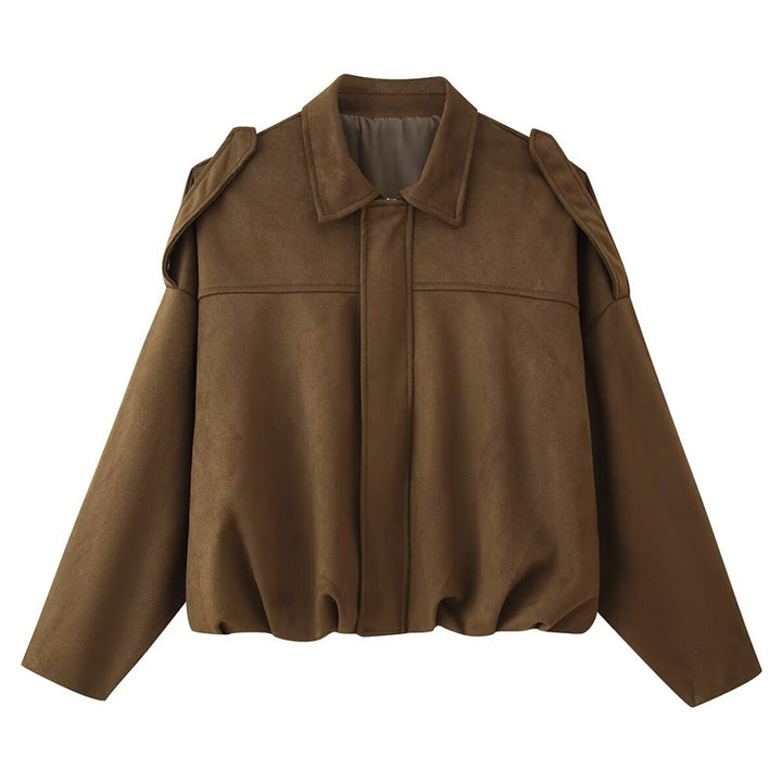 Damen Oversized Kunstlederjacke mit schickem Stehkragen und Gummizug Drune