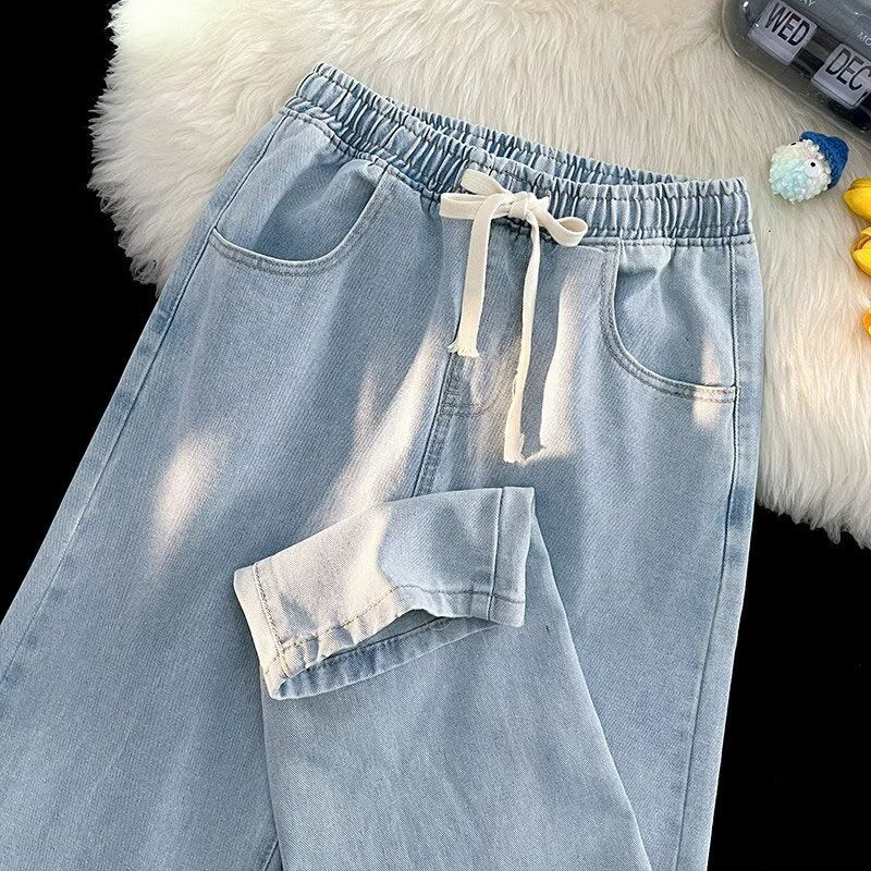 Damen lässige Denim-Hose mit elastischem Bund und praktischen Eingrifftaschen Drune