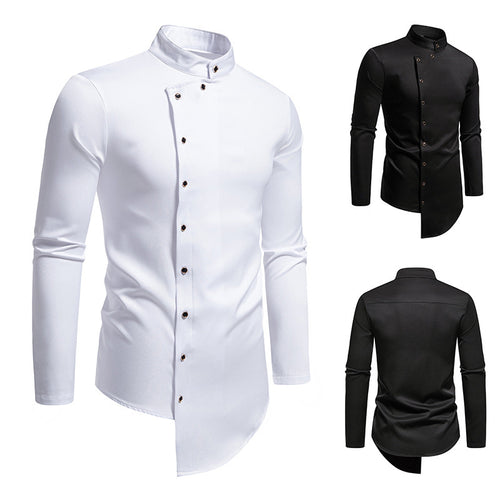 Herren modisches Hemd mit asymmetrischem Knopfdesign und elegantem Kragen Drune