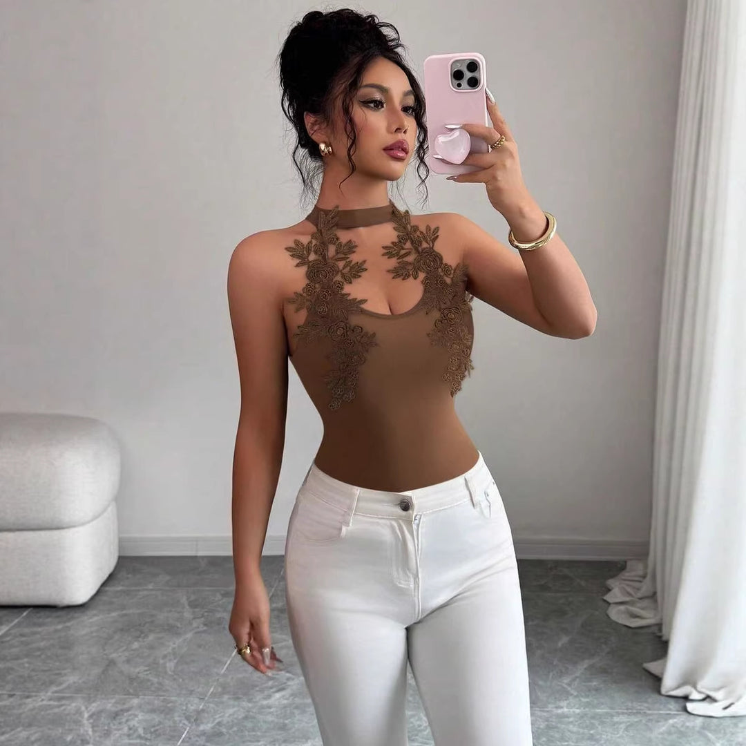 Damen Elegantes Bodysuit mit floralem Spitzeneinsatz Drune