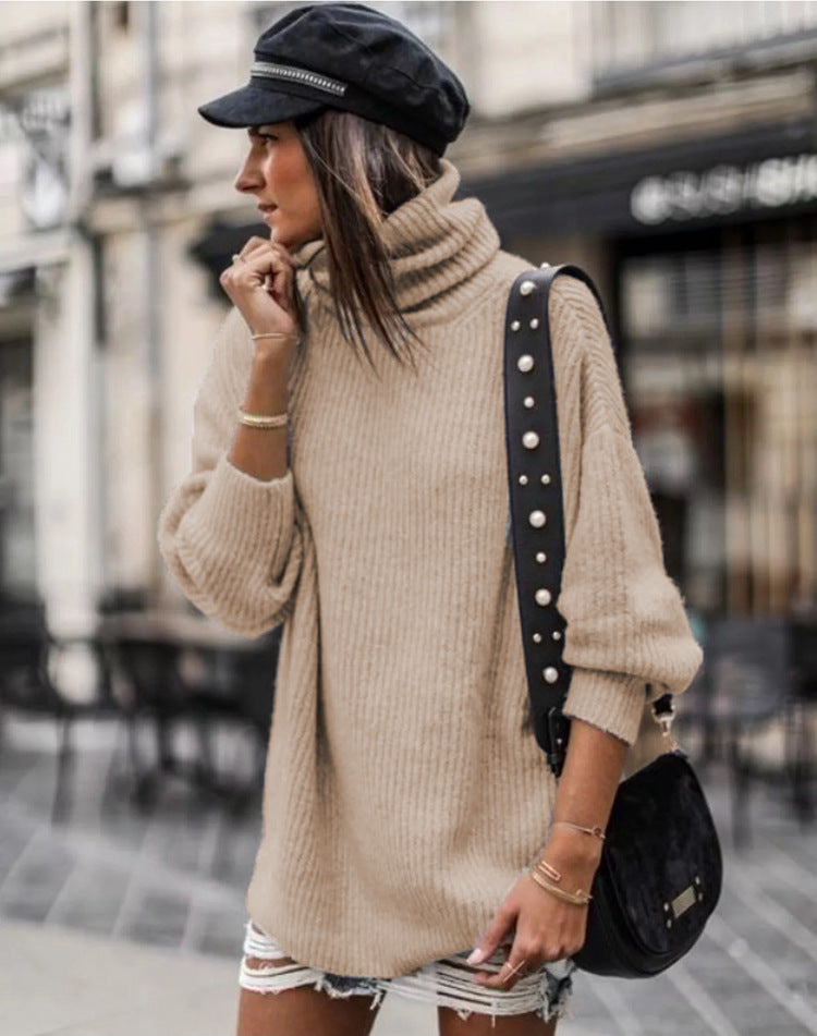 Damen Grobstrickpullover mit hohem Kragen und lässiger Passform Drune