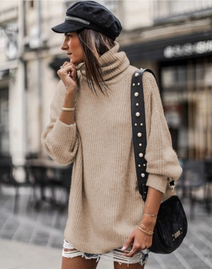 Damen Grobstrickpullover mit hohem Kragen und lässiger Passform Drune
