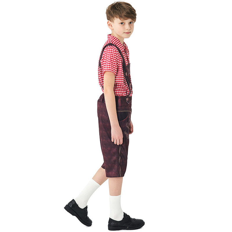 Damen nan traditionelle Trachtenlederhose mit verstellbaren Trägern und kariertem Blusen-Set Drune