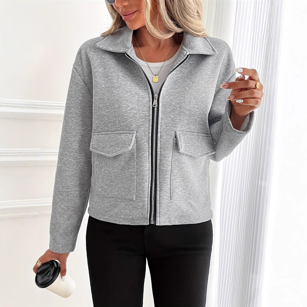 Damen lässige Zip-Jacke mit praktischen Taschen Drune