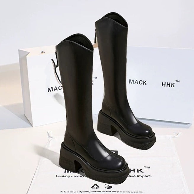 Damen modische Overknee-Stiefel mit robustem Blockabsatz und flexiblem Sohlenprofil Drune
