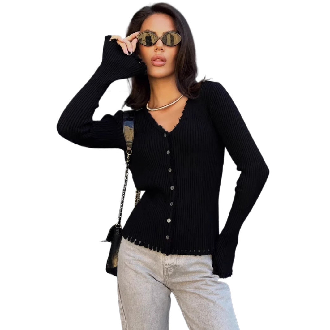 Damen lässige Strickjacke mit Knopföffnung und raffiniertem Saum Drune