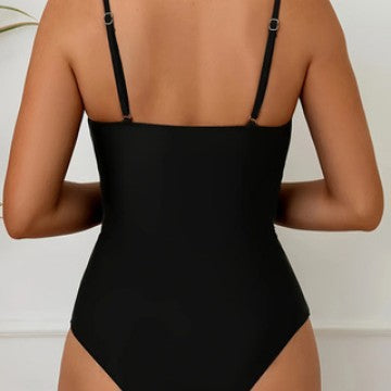 Damen Einteiler Badeanzug mit elegantem V-Ausschnitt und modischem Raffungselement Drune
