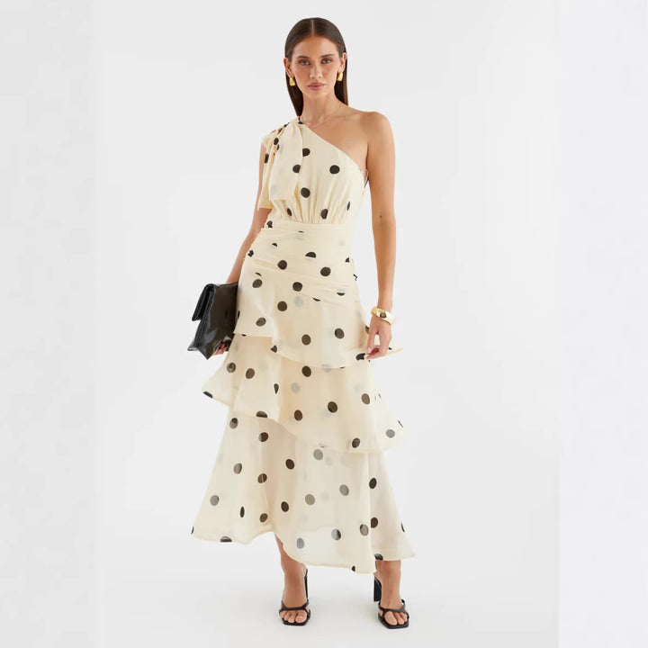 Damen Maxikleid mit asymmetrischem Schulterdesign und voluminösem Rock Drune