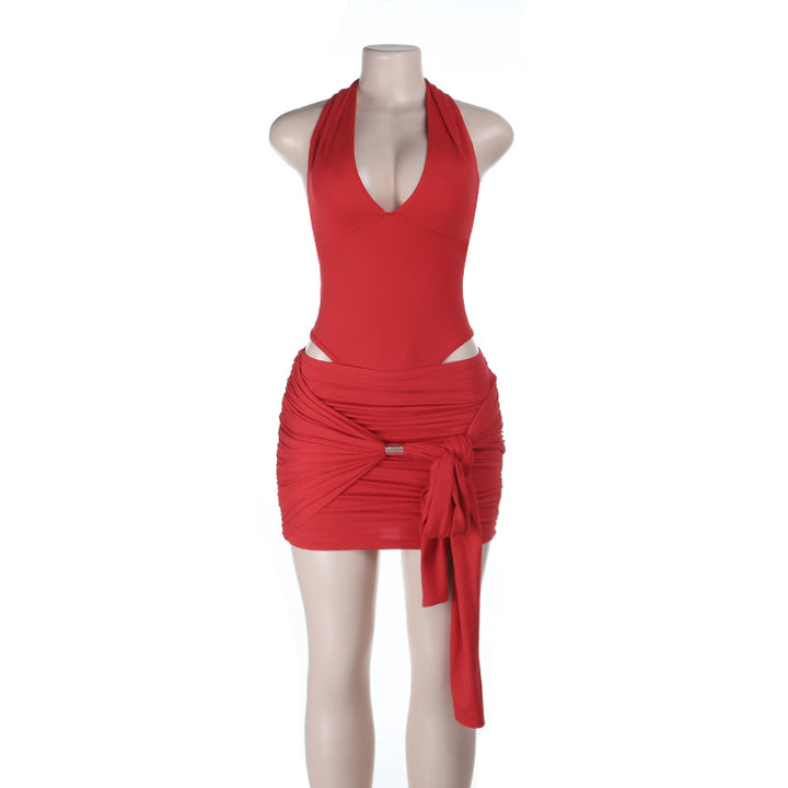 Damen stilvolles Wickelkleid mit Deep-V-Ausschnitt und Taillierungsdetails Drune