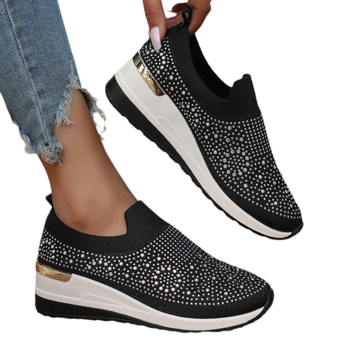 Damen Modische Sneaker mit Strass und Plateau Drune