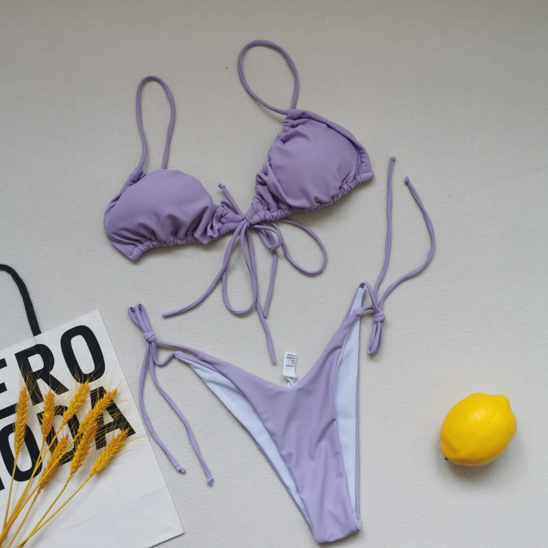 Damen Triangel-Bikini-Set mit verspielten Bindebändern und schickem Farbkontrast Drune