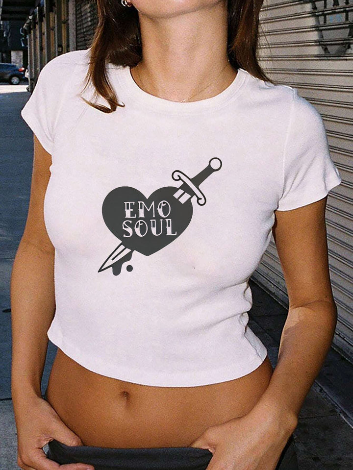 Damen Crop-T-Shirt mit kreativem Telefon-Design Drune