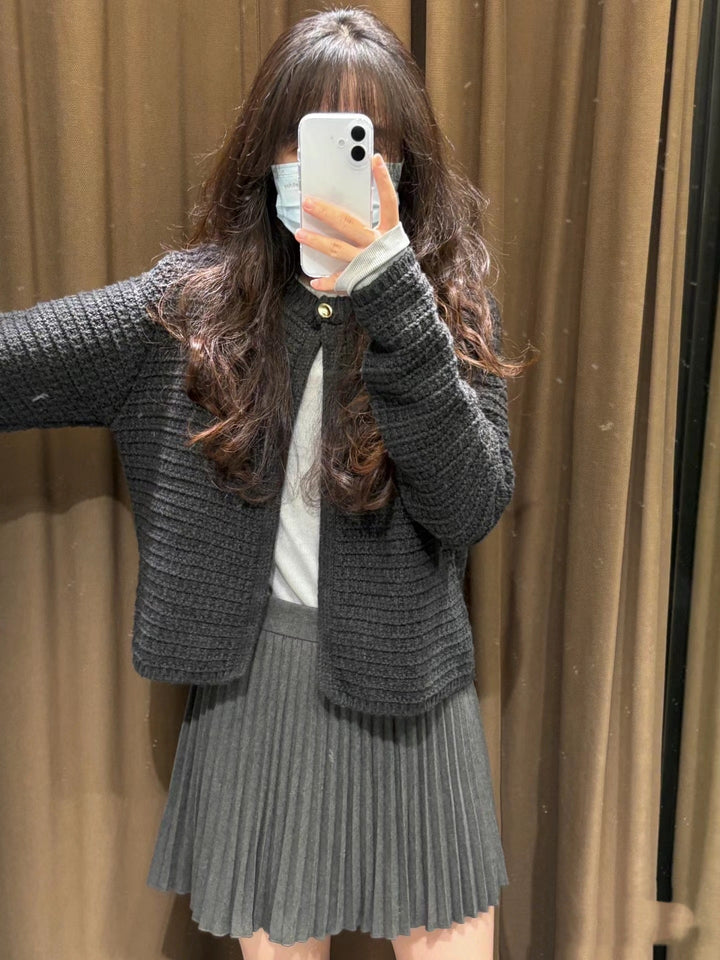 Damen modische Strickjacke mit dekorativem Knopf und elegantem Schnitt Drune