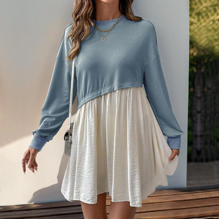 Damen lässiges Sweatkleid mit kreativem Farbblockdesign Drune