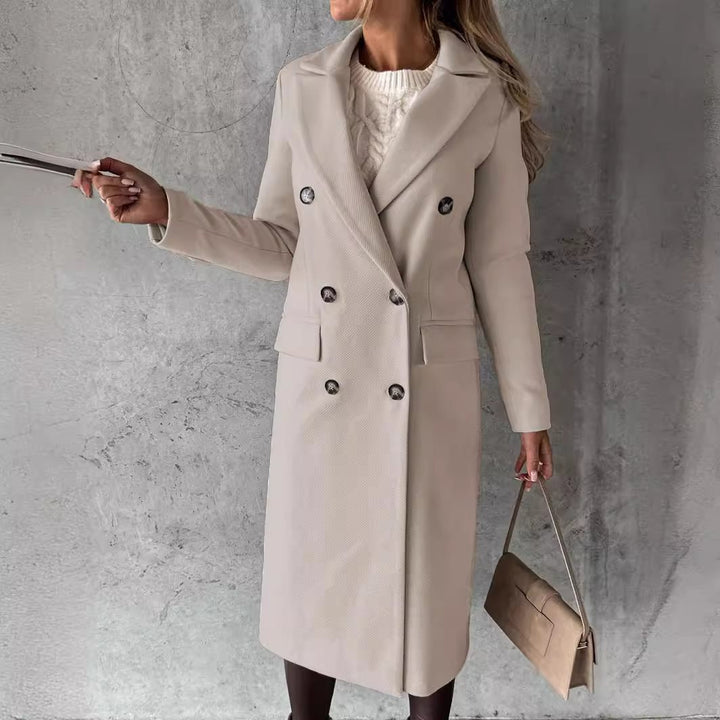 Damen Eleganter doppelreiheriger Mantel mit Seitentaschen und schmalem Schnitt Drune